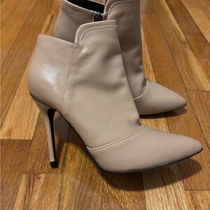 Leather Beige Stiletto Ankle Boots